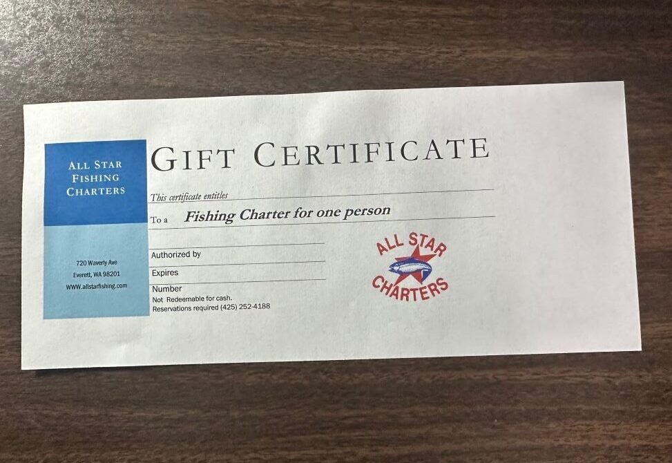 All Star Fishing Charters gift certificate for Puget Sound fishing trip