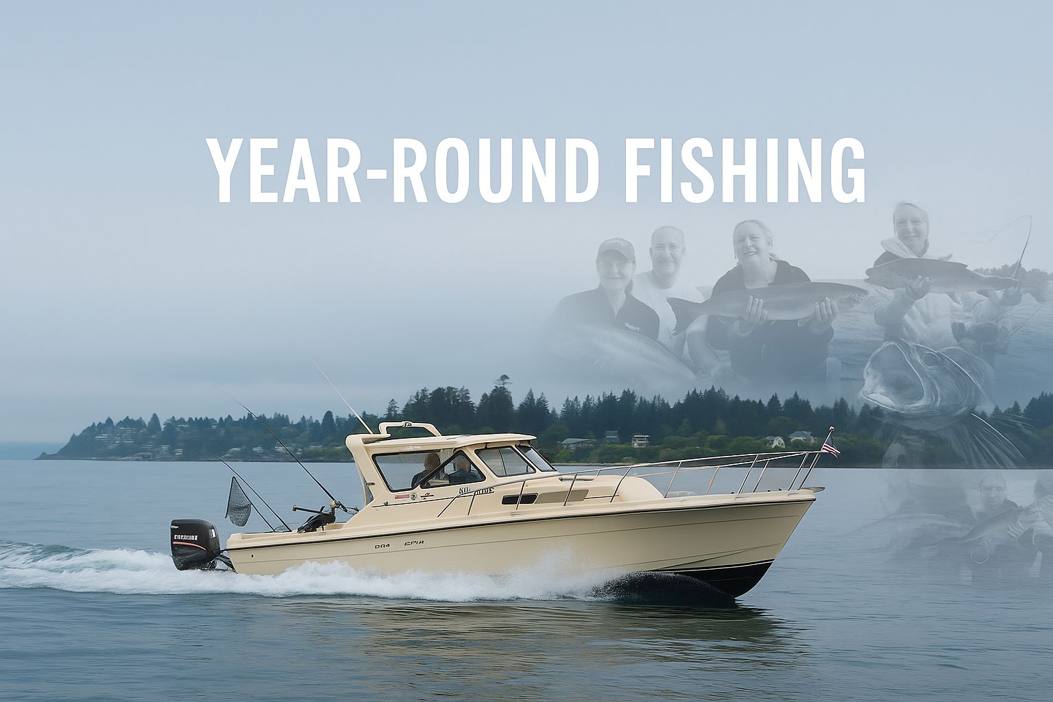 All Star Fishing Charters boat running on Puget Sound during a year-round fishing trip
